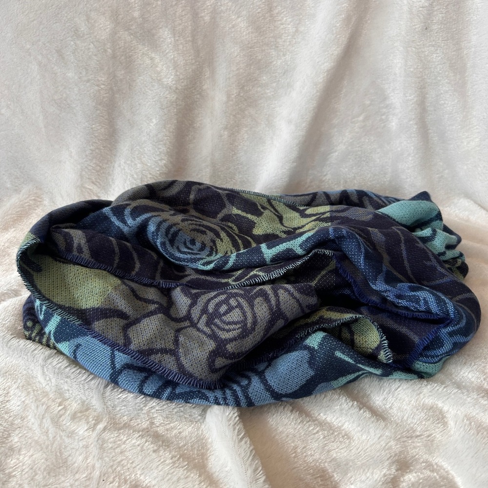 Cashmink Scarf Womens OS Blue Green Floral Rose Infinity Loop Soft Winter Cozy
